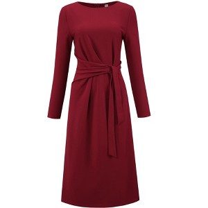 INSPIRE CHIC Women's Midi Pencil Long Sleeve Tie Waist Church Work Sheath Dresses - 1 of 4