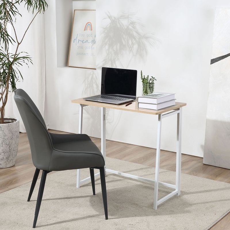 HOMCOM Writing Desk, 31.5" Folding Table for Small Space, Computer Desk with Metal Frame, Space-Saving Workstation for Home Office, 2 of 7