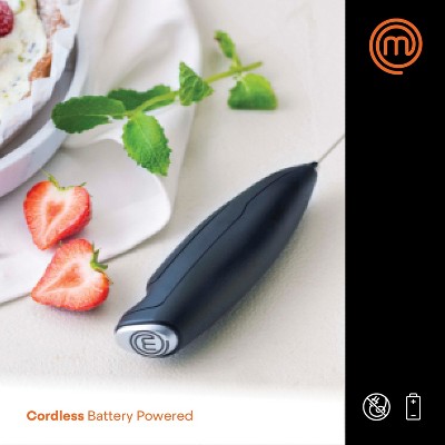 Black Battery-Operated Ergonomic Milk Frother with Stainless Steel Whisk