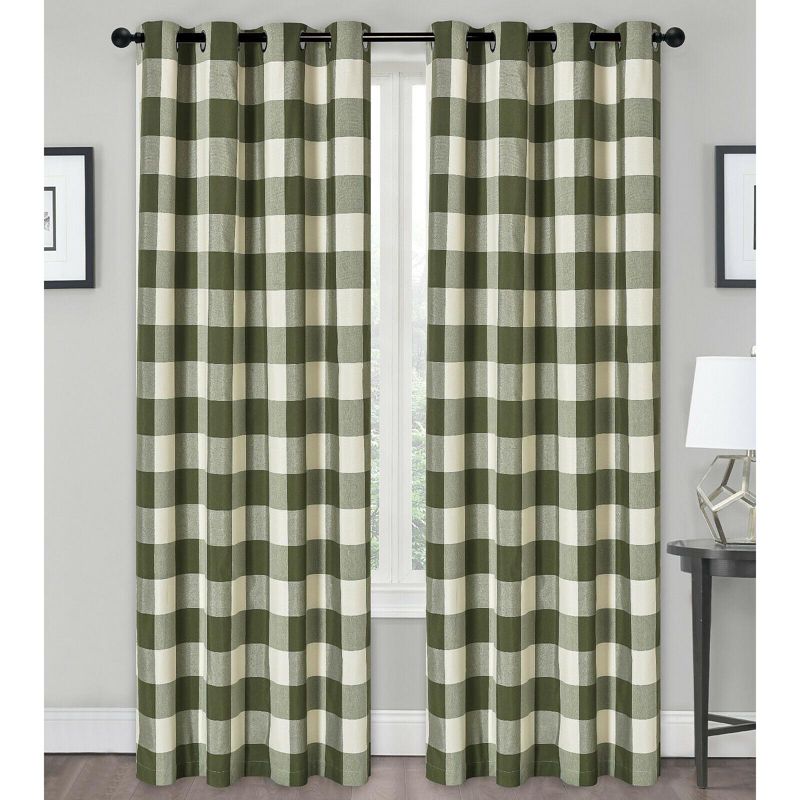 Kate Aurora Country Farmhouse Living Classic Buffalo Plaid Checkered Single Grommet Top Window Curtain Panel, 1 of 7