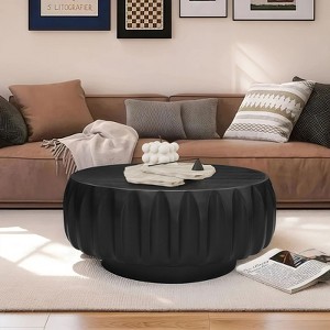 Sapphtopaz Modern Round Coffee Table with with Elegant Sculptural Design, Solid Wood Carved Living Room Tables, Center Table for Living Room - 1 of 4