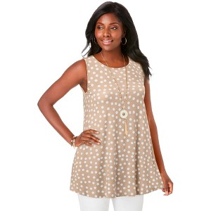 Jessica London Women's Plus Size Stretch Knit Sleeveless Swing Tunic - 1 of 4
