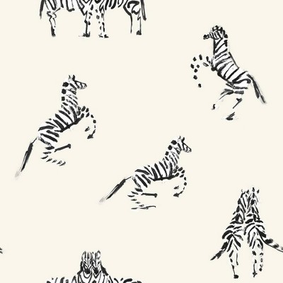 Tempaper Zebras In Love Peel and Stick Wallpaper Waverly White