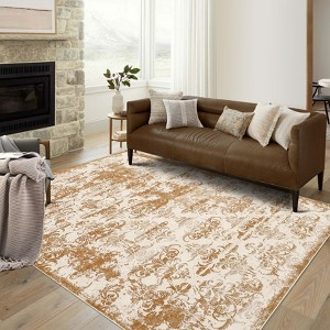 Washable Non-Slip Vintage Hallway Runner: Kitchen Rug with Rubber Backing, Ultra-Thin Carpet for Bedroom, Bathroom - 1 of 4