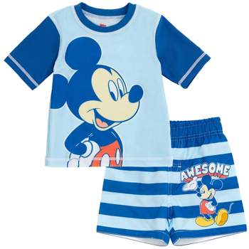 Disney Mickey Mouse Surfboard Baby UPF 50+ Rash Guard Shirt & Swim Trunks Outfit Set Infant