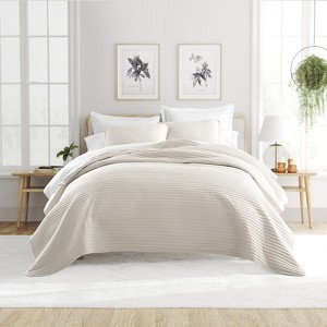 FIONECA Ultra Soft Microfiber Polyester Blend Striped Quilted All Season Quilt Set with Matching Pillow Shams Versatile Decor Friendly White - 1 of 4