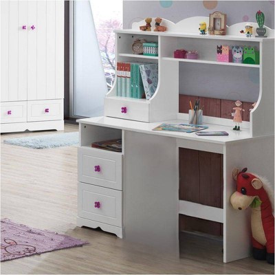 Meyer White Wood Desk Hutch with Storage Drawer