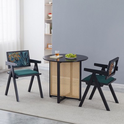 NicBex Set of 2 Solid Wood Dining Chairs with Rattan Back & Armrest, Living Room Chairs, Mid-Century Kitchen Side Chairs for Table