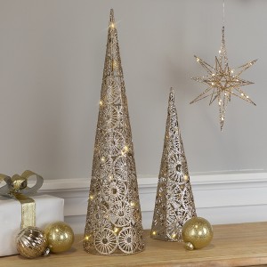 Northlight LED Lighted Glittered Sunburst Christmas Cone Tree - 15.5" - Warm White Lights - Gold - 1 of 4