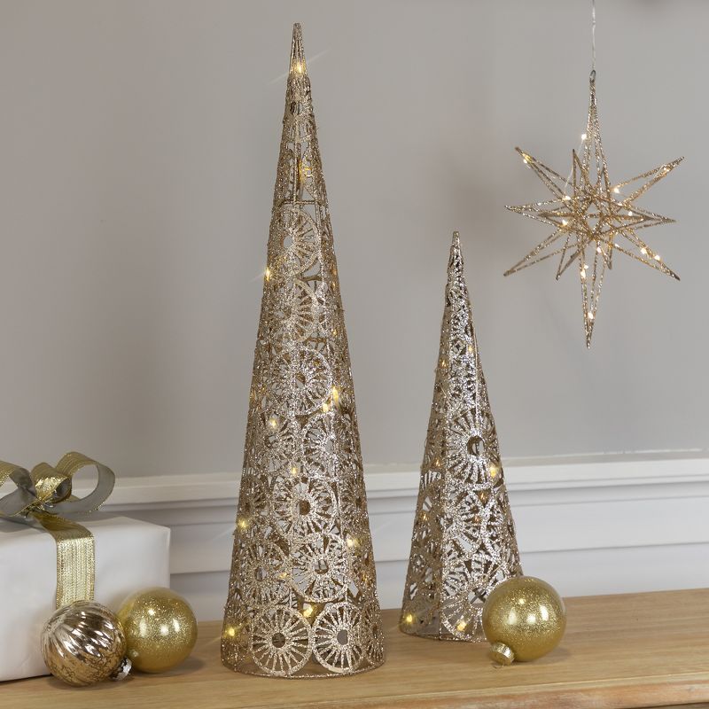 Northlight 23.5" LED Lighted Gold Glittered Sunburst Christmas Cone Tree, Warm White Lights, 2 of 6