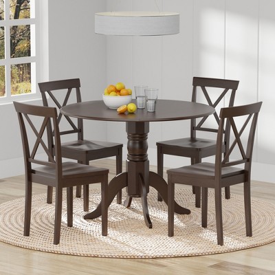 Glenwillow Home 42" Round Double Drop-Leaf Dining Table + X-Back Dining Chairs Dining Set