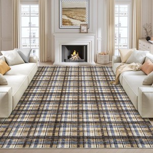 Modern Geometric Striped Area Rug Washable Rugs for Living Room Easy Cleaning Floor Cover with Non-Slip Backing - 1 of 4