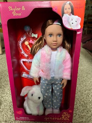 Our Generation Skylar & Bow Matching 18'' Doll & Pet Rainbow Puppy Set :  Target