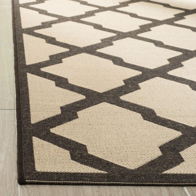 Cream and Brown Geometric Flat Woven 4' x 6' Area Rug