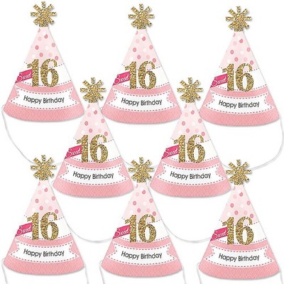 Big Dot of Happiness Sweet 16 - Mini Cone 16th Birthday Party Hats - Small Little Party Hats - Set of 8