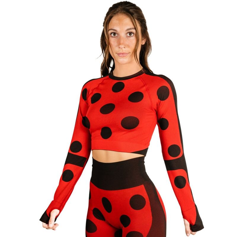 Miraculous Ladybug Womens Cosplay Active Workout Long Sleeve Crop Top for Gym, Workout by MAXXIM, 1 of 7