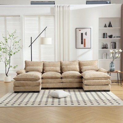 U-shaped Sectional Couch,High Quality Sponge Filling,Solid Wood Frame, Oversized Four-Seater Sofa-Maison Boucle