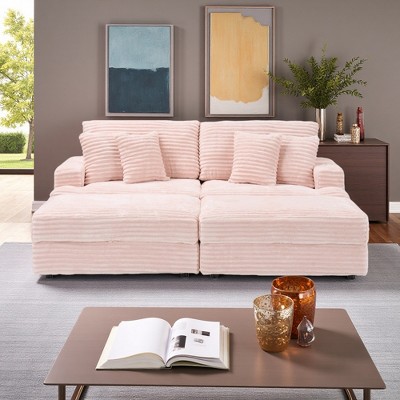 82" Convertible Sectional Sofa with Double Footstools & Storage, 4 Toss Pillows