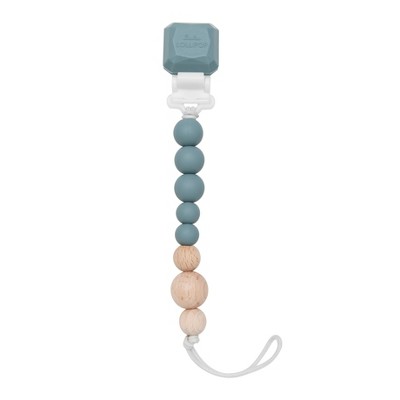 Loulou Lollipop Silicone + Wood Soother Holder in Silicone Clip - Color Pop Slate