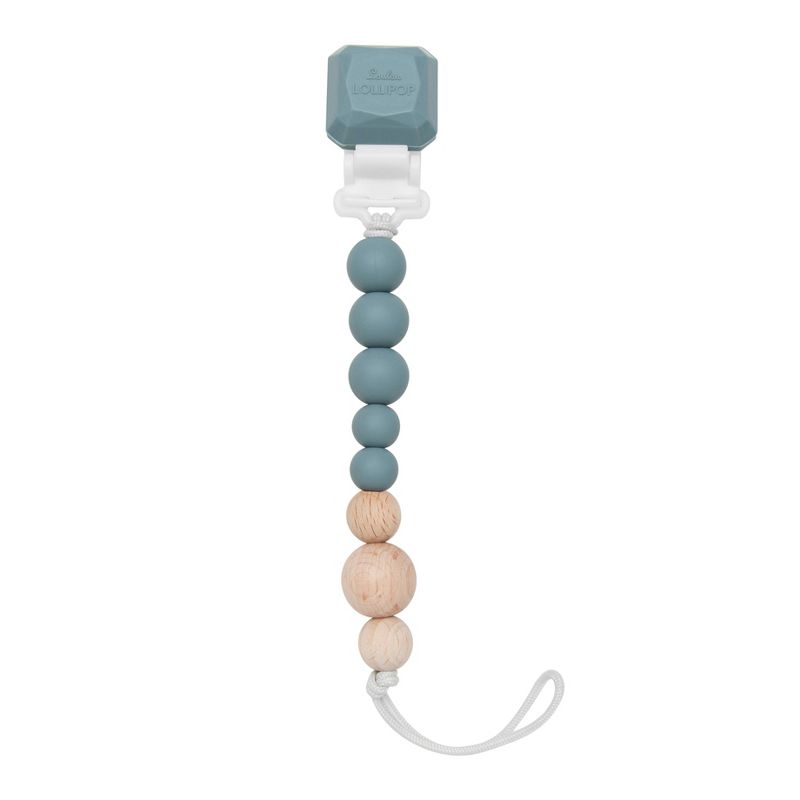 Loulou Lollipop Silicone + Wood Soother Holder in Silicone Clip - Color Pop Slate, 1 of 6