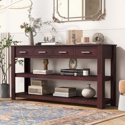 KIGFTSOD Stylish Entryway Console Table with 4 Drawers and 2 Shelves, Suitable for Entryways, Living Rooms