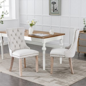 MAYEERTY Modern High-End Tufted Dining Chair - Solid Wood, PU & Velvet Upholstery, Wood Legs, Nailhead Trim, 2-Pcs Set - 1 of 4