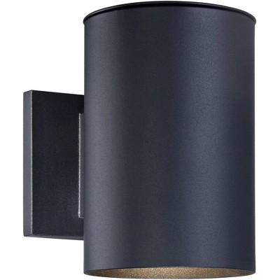 Possini Euro Design Modern Outdoor Wall Light Fixture LED Black 7 1/2" Cylinder Downlight for Exterior House Porch Patio Deck