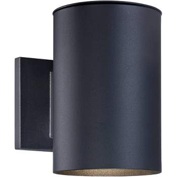 Possini Euro Design Modern Outdoor Wall Light Fixture Black LED Downlight 7 1/2" Cylinder Shade for Exterior Barn Deck House Porch Yard Patio Outside