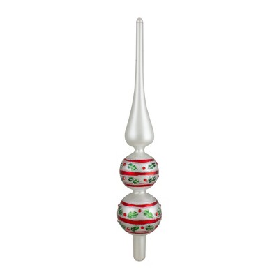 Northlight 14.75" White, Red and Green Glass Finial Christmas Tree Topper