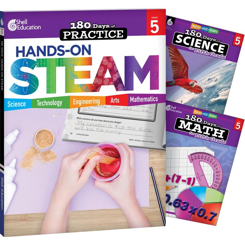 Shell Education 180 Days STEAM, Science, & Math Grade 5: 3-Book Set, 1 of 4