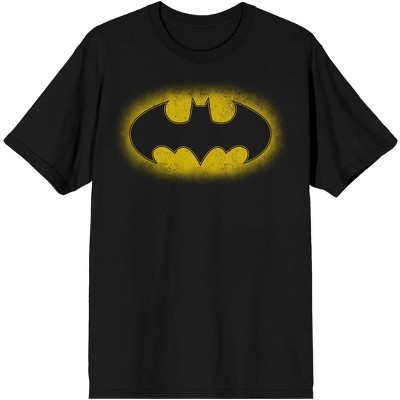 Batman Classic Spray Oval Shield Logo Men's Black Graphic Heavyweight Beefy Tee Shirt