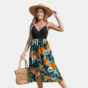 Women's Tropical Floral Sleeveless Wrap Front Midi Dress - Cupshe - 1 of 4