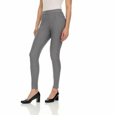 Premium Women's Stretch Ponte Pants With 5 Stylish Pockets - Perfect for Wear to Work - Dressy Leggings MS-1000 Light Grey X-Large