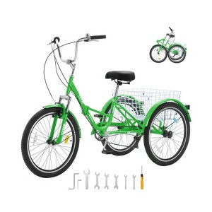 VEVOR Folding Adult Tricycle, 24-Inch 7-Speed Adult Folding Trikes, Carbon Steel 3 Wheel Cruiser Bike with Basket & Adjustable Seat - 1 of 4