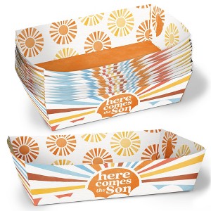 Big Dot of Happiness Here Comes the Son Party Paper Food Trays, Disposable Food Boats Double-Sided Holders for Nachos, Hot Dogs, French Fries - 12 Ct - 1 of 4