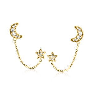 Ross-Simons 0.40 ct. t.w. White Topaz Moon and Star Double-Piercing Earrings in 18kt Gold Over Sterling - 1 of 3