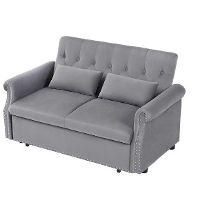NicBex Modern Velvet Convertible Loveseat Sleeper Sofa with 2 Lumbar Pillows,Adjustable Pull-Out Bed and Removable Armrest for Living Room,Gray - 1 of 4