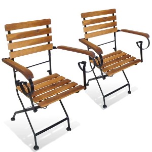 vidaXL Folding Patio Chairs 2 pcs Steel and Solid Wood Acacia - 1 of 4