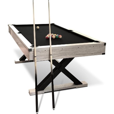 Nasitip 7 FT Pool Table with Cues, Balls, Brush & X-Leg Base, Black Cloth, Rustic Grey Finish, 84" Game Table for Home Recreation