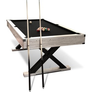 Nasitip 7 FT Pool Table with Cues, Balls, Brush & X-Leg Base, Black Cloth, Rustic Grey Finish, 84" Game Table for Home Recreation - 1 of 4