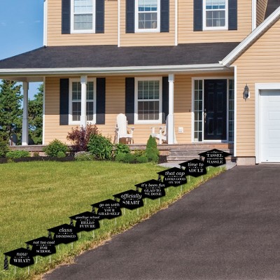 Black and White Graduation Cap Shaped Outdoor Yard Signs with Stakes