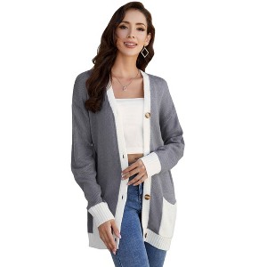 Fashion Long Cardigan Sweaters for Women Trendy 2024 Fall Long Sleeve Knitted Cardigan Open Front Button Outerwear - 1 of 4