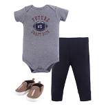 Hudson Baby Infant Boy Cotton Bodysuit, Pant and Shoe 3pc Set, Football