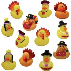 4E's Novelty Thanksgiving Rubber Duckies (24 Pack) – Turkey & Pilgrim Ducks Bulk, Thanksgiving Party Favors for Kids Adults, Bath Toys, Table Decor - 1 of 4