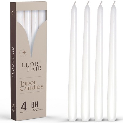 Leor & Lair 10" Taper Candles - 4 Pack - Unscented Tapered Candlesticks for Dinner, Home, and Holiday