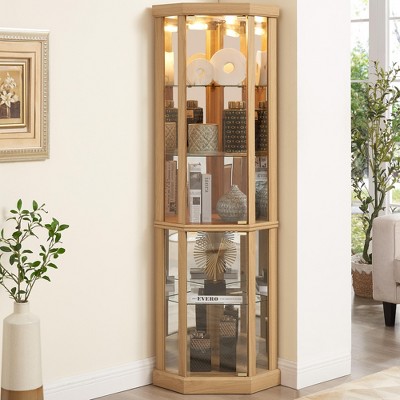 Sevobal Decorative Storage Cabinets, Corner Display Case, Multiple Shelves for Collectibles, Elegant Home Addition, Beige, 16.46*16.46*69.84