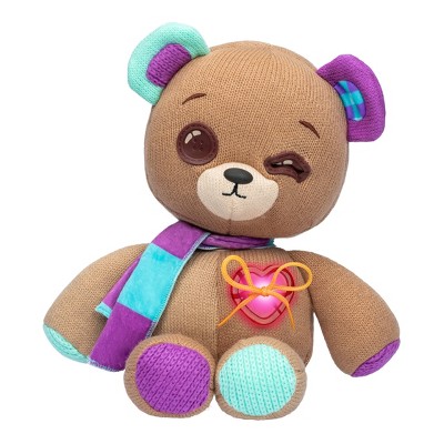 Interactive 14" Brown Plush Teddy Bear with Magical Button Eyes