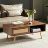 Lyngins 41.34" Rattan Woven Coffee Table, Sliding Door for Storage, Rectangle Tea Table with Solid Wood Legs, Modern Center Table for Living Room - 2 of 4