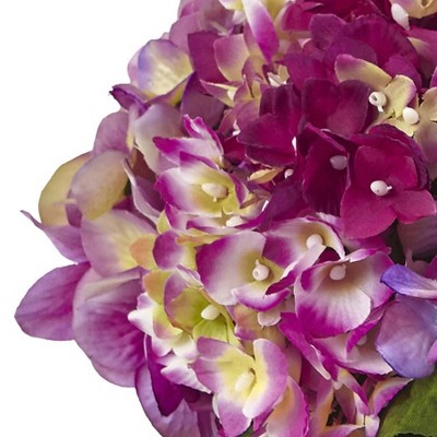 Lush Hydrangea and Fern 18" Outdoor Tabletop Arrangement in Glass Vase
