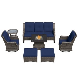 UPTION 7-Person Seating Group With Fire Pit And Ottoman - 1 of 4